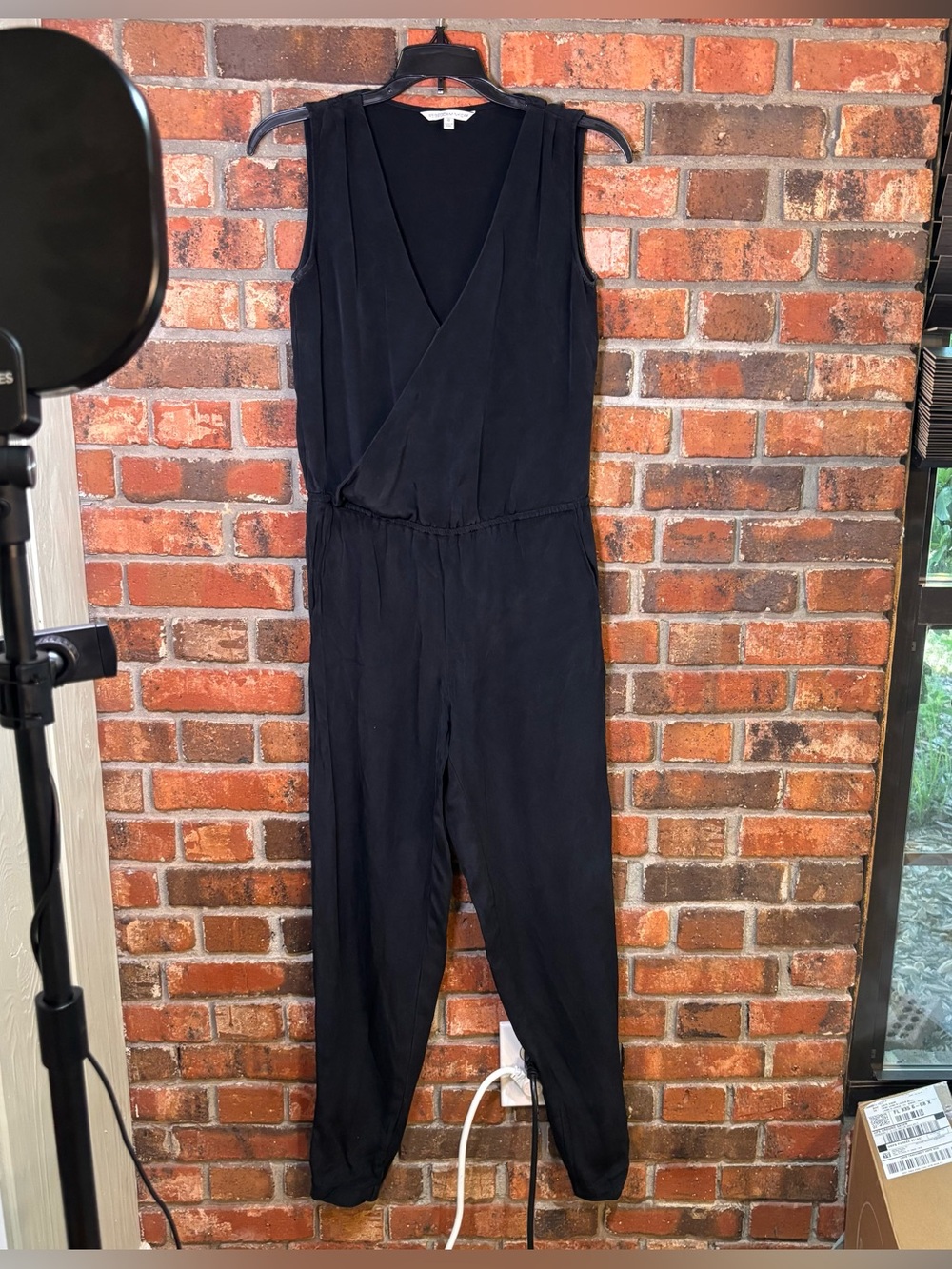 Rebecca Minkoff womens silk wrap top jogger jumpsuit black 0
